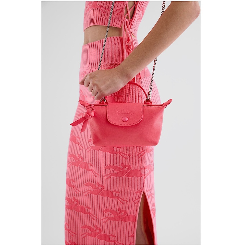 NEW🔥LONGCHAMP Le Pliage Pink Leather Mini Bag with Chain🔥